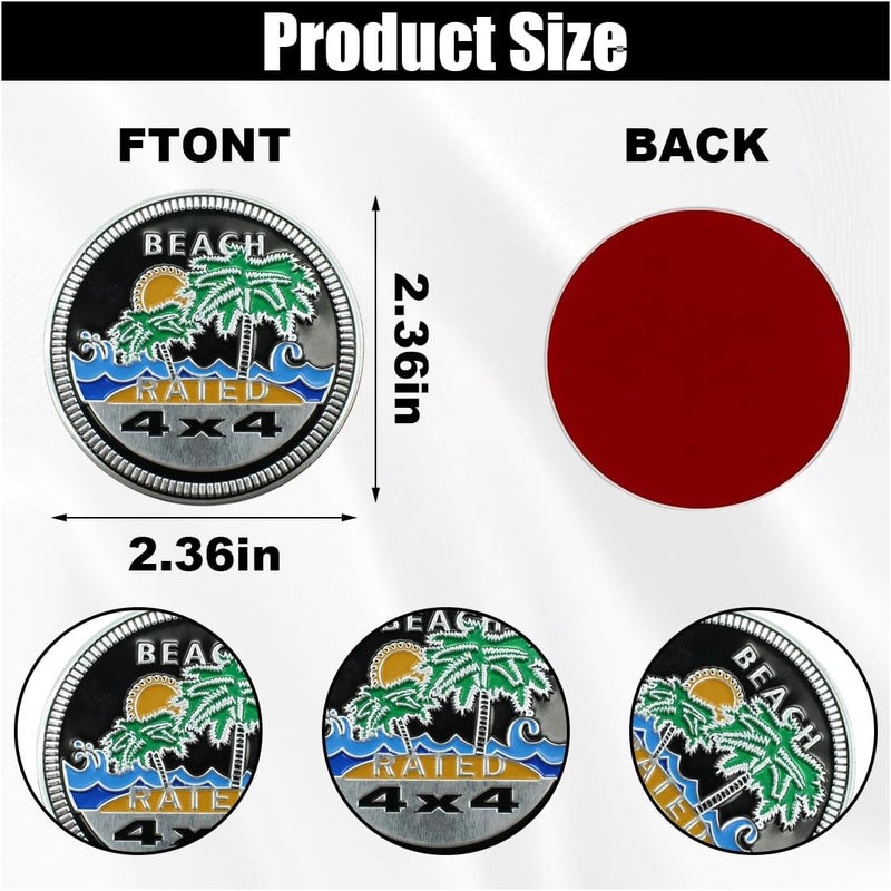 GLSOWEE Beach Badge Rated Car Emblem, 4 x 4 3D Metal Car Badge Decals Stickers Round Emblem Decals, Auto Exterior Emblems Badge Compatible with Vehicles Trucks SUV RV (Beach Rated) - Image 2